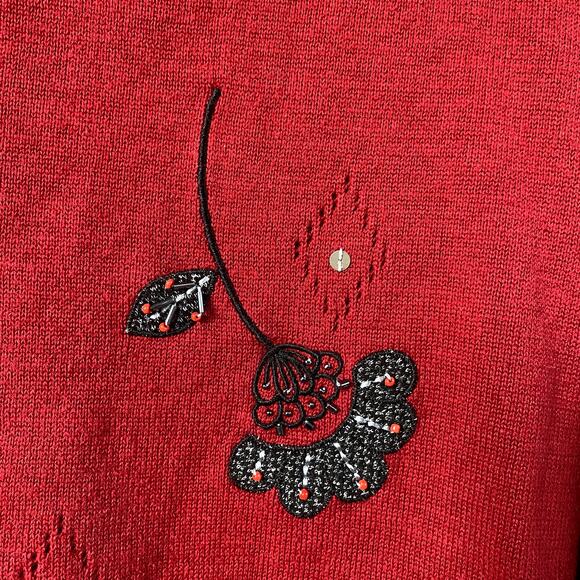 Alfred Dunner Red Beaded Embroidered Mock neck Sweater size Large - Picture 2 of 6